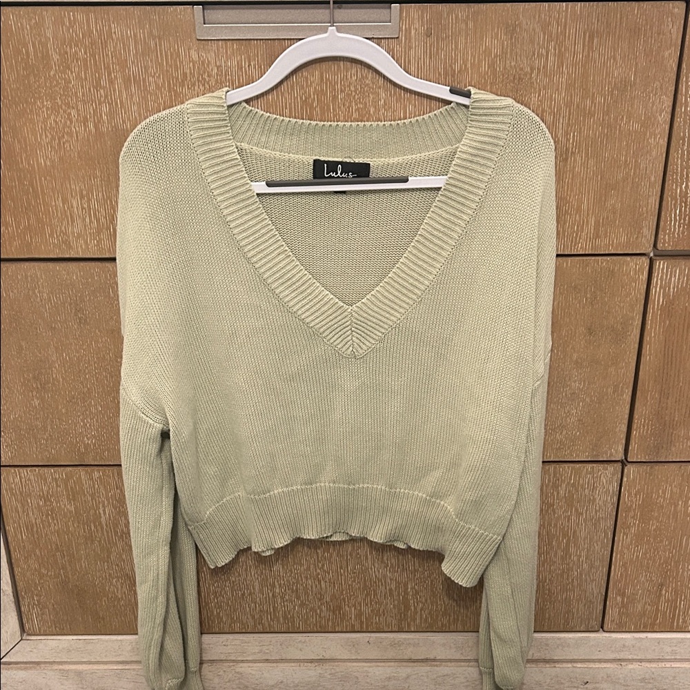 Lulu's Light Green V-Neck Sweater